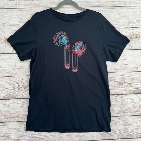 Apple Other - Apple AirPods Graphic T-Shirt Mens Medium Black Neon Wireframe Tech Tee Employee